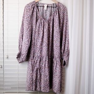 H&M Floral Oversized Dress L Midi Balloon Puff Sleeve Cottage Coquette Romantic